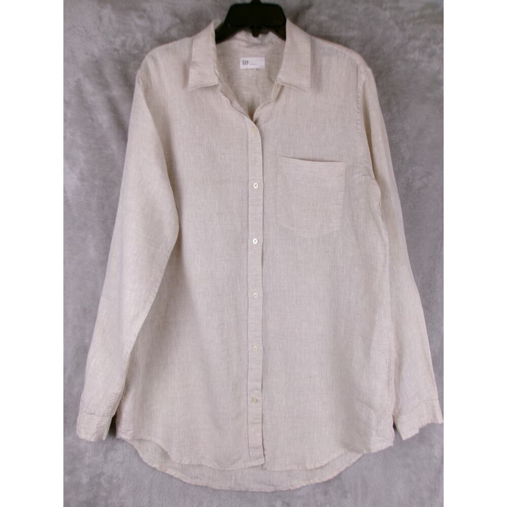 GAP 100% Linen Boyfriend Shirt LT Beige Oatmeal Lagenlook Tall